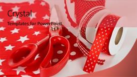  Presentation with fabrics - PPT layouts featuring ribbons with scissors and fabrics close up background and a red colored foreground