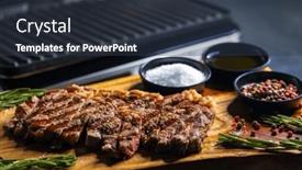  Presentation with grill - Slide deck enhanced with ribeye-steak-on-wooden-board background and a tawny brown colored foreground