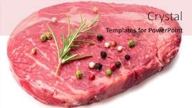  Presentation with steak - PPT theme enhanced with ribeye-steak-with-peppercorn background and a coral colored foreground