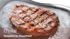  Presentation with pork rib - Amazing PPT theme having ribeye-steak-with-salt backdrop and a tawny brown colored foreground