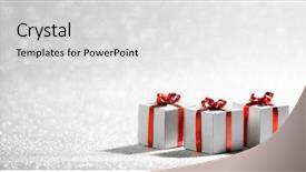  Presentation with christmas red - Colorful slides enhanced with ribon bows on silver glitter backdrop and a light gray colored foreground