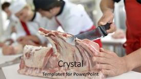  Presentation with butcher - Colorful slides enhanced with ribs being cut in butcher backdrop and a coral colored foreground