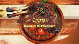  Presentation with stainless steel - Beautiful theme featuring ribs rack on wood with stainless steel cutlery backdrop and a tawny brown colored foreground