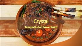  Presentation with stainless steel - Colorful PPT theme enhanced with ribs rack on wood with stainless steel cutlery backdrop and a tawny brown colored foreground