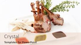  Presentation with sauces - PPT layouts enhanced with ribs with different sauces background and a coral colored foreground