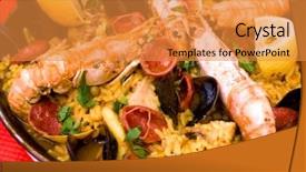  Presentation with prawn - Theme consisting of rice - traditionnal spanish food background and a gold colored foreground