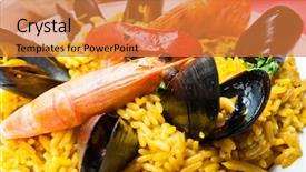  Presentation with spanish food - PPT theme having rice - traditionnal spanish food background and a gold colored foreground