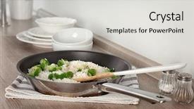  Presentation with paella pan of rice - Slide set with supper - frying pan with rice background and a light gray colored foreground