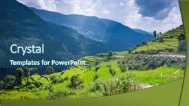  Presentation with green mountains - Cool new presentation theme with rice and mountains in nepal backdrop and a ocean colored foreground