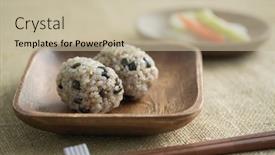  Presentation with brown rice - Presentation design having rice-balls-made-from-brown background and a mint green colored foreground