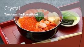  Presentation with japanese food - Slide set with rice bowl topped with salmon salmon roe japanese food background and a gray colored foreground