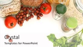  Presentation with white healthy food - Beautiful presentation theme featuring rice bran - fresh healthy food isolated backdrop and a  colored foreground