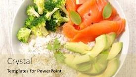  Presentation with avocado - PPT theme enhanced with rice-broccoli-avocado-and-smoked background and a blonde colored foreground
