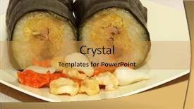  Presentation with rice cake - PPT layouts with fermented vegetable on the plate background and a gold colored foreground