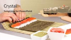  Presentation with rice - Presentation theme having rice cooker - making rolls background and a soft green colored foreground