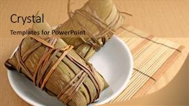  Presentation with dragon boat - PPT theme featuring rice dumpling for dragon boat background and a gold colored foreground