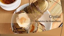  Presentation with dragon boat - Slide deck with rice dumpling for dragon boat background and a coral colored foreground