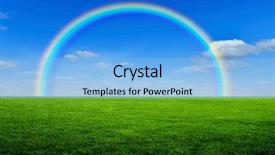  Presentation with rice field - Cool new slide set with cloudy landscape background yellow rainbow backdrop and a light blue colored foreground