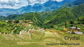 Presentation with trekking - Presentation theme consisting of rice field terraces rice paddy background and a gold colored foreground