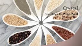  Presentation with rice grain - Presentation theme with rice grain selection in white porcelain bowls over marble background background and a lemonade colored foreground