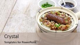  Presentation with chinese food - Audience pleasing theme consisting of rice in clay pot backdrop and a mint green colored foreground