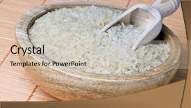  Presentation with export - PPT theme consisting of rice in wood plate closeup background and a soft green colored foreground
