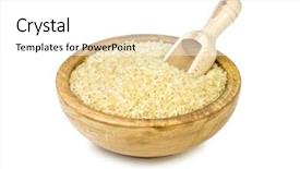  Presentation with rice husk from green starts - Presentation theme with rice in wood plate isolated background and a white colored foreground