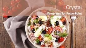  Presentation with tuna - Slide deck with rice-mixed-salad-with-vegetable background and a coral colored foreground