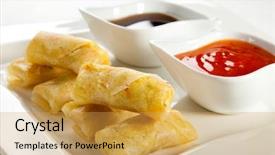  Presentation with chinese traditional - PPT theme with rice paper - fried chinese traditional spring rolls background and a yellow colored foreground