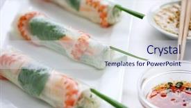  Presentation with vietnamese food spring roll - Slides with rice paper - summer roll salad roll fresh background and a sky blue colored foreground