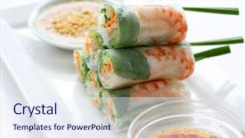  Presentation with vietnamese food spring roll - Audience pleasing slides consisting of rice paper - summer roll salad roll fresh backdrop and a sky blue colored foreground