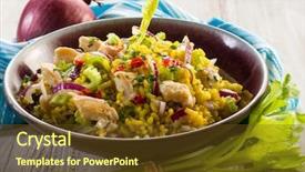  Presentation with celery - Slide set consisting of rice salad with chicken celery background and a tawny brown colored foreground