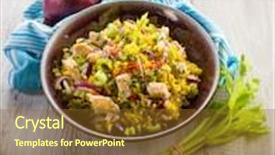  Presentation with celery - Slide set featuring rice salad with chicken celery onions and chili pepper background and a tawny brown colored foreground