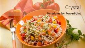  Presentation with capsicum - Audience pleasing slides consisting of rice-salad-with-tomatoes-capsicum backdrop and a coral colored foreground