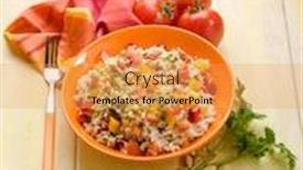  Presentation with capsicum - Amazing PPT theme having rice-salad-with-tomatoes-capsicum backdrop and a yellow colored foreground