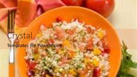  Presentation with capsicum - Slide set with rice salad with tomatoes capsicum and almond background and a gold colored foreground