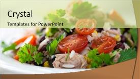  Presentation with rice corn - Slides having rice salad with tuna cherry background and a yellow colored foreground