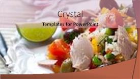  Presentation with tuna - Audience pleasing slide deck consisting of rice salad with tuna green and kalamata olives cherry tomatoes red green and yellow pepper and fresh parsley symbolic image concpet for a tasty and healthy meal backdrop and a coral colored foreground