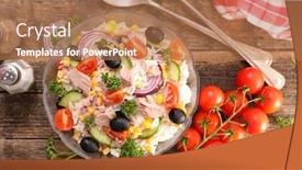  Presentation with tuna - Audience pleasing PPT theme consisting of rice-salad-with-tuna-olive backdrop and a coral colored foreground