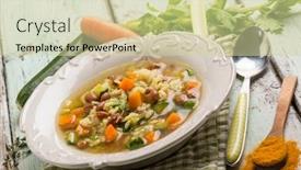 Presentation with turmeric - Audience pleasing PPT theme consisting of rice-soup-with-mixed-vegetables backdrop and a soft green colored foreground