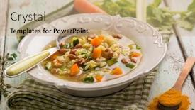  Presentation with turmeric - PPT theme enhanced with rice-soup-with-mixed-vegetables background and a coral colored foreground