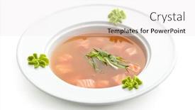  Presentation with leek soup - Presentation theme with rice soup with salmon garnished with leek and wasabi background and a white colored foreground