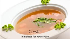  Presentation with leek soup - Presentation theme having rice-soup-with-salmon-garnished background and a coral colored foreground
