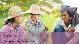  Presentation with rest - Beautiful PPT layouts featuring rice straw - asian burmese farmers taking backdrop and a coral colored foreground