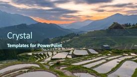  Presentation with rice terraces - PPT theme consisting of rice-terraces-at-sunset background and a ocean colored foreground