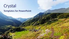  Presentation with philippines culture rice terraces - Colorful presentation design enhanced with rice terraces in the philippines backdrop and a sky blue colored foreground