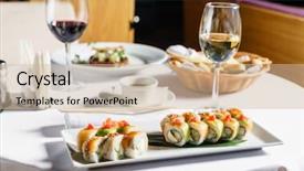  Presentation with sushi - Amazing presentation theme having rice wine - set of sushi backdrop and a  colored foreground