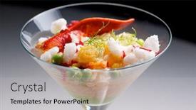  Presentation with goblet - Audience pleasing theme consisting of rice with lobster served in a crystal goblet backdrop and a light gray colored foreground
