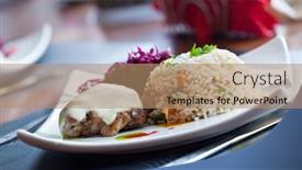  Presentation with meat - Beautiful PPT theme featuring rice-with-meat-and-vegetables backdrop and a coral colored foreground