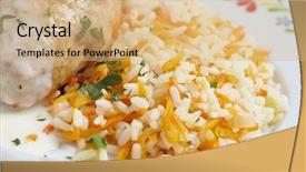  Presentation with meatball - PPT theme consisting of rice with meatball background and a coral colored foreground